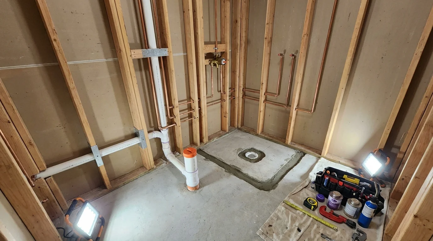 Bathroom rough-in plumbing during remodel by Johns Plumbing LLC in Mohave Valley