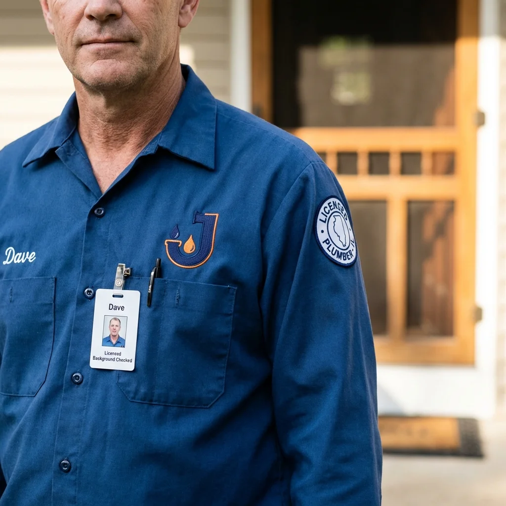 Licensed plumber showing ID badge in Mohave Valley, AZ