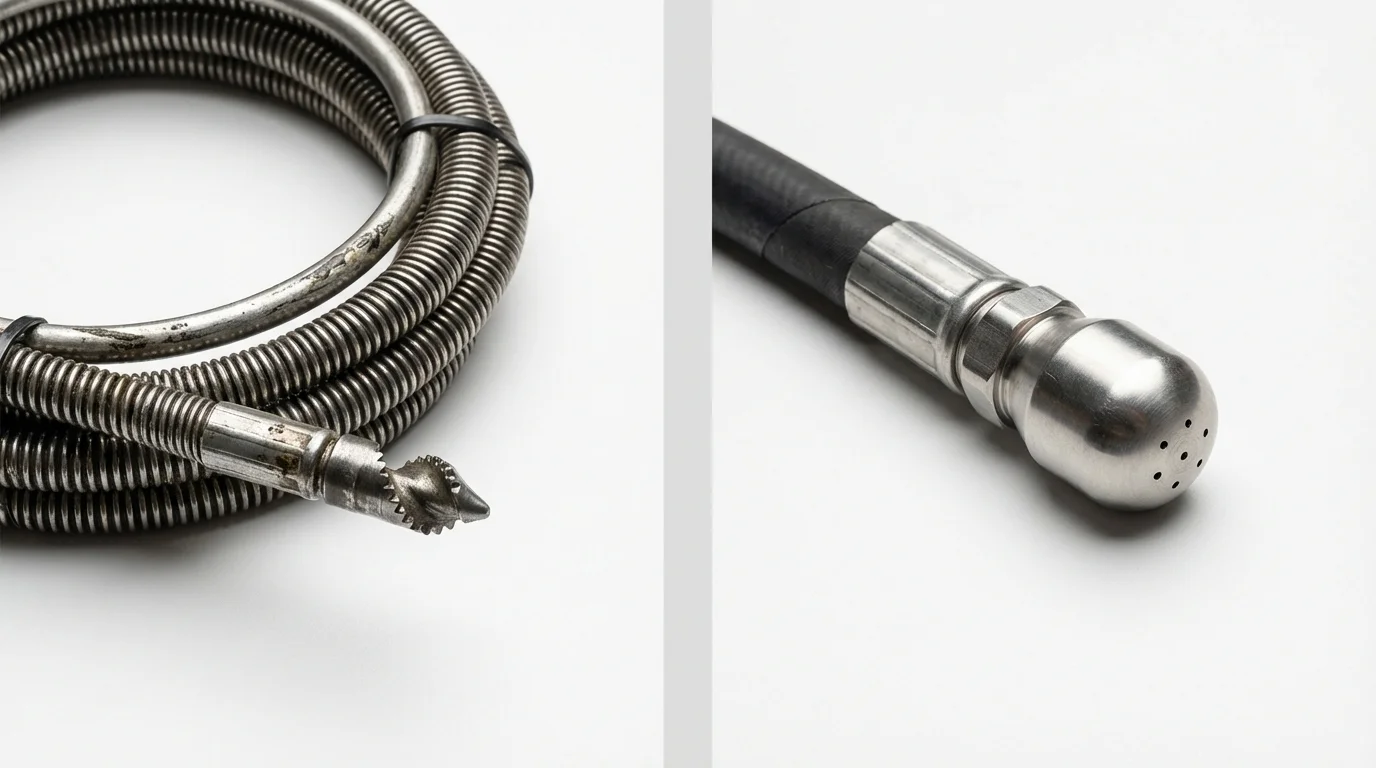 Drain snake cable and hydro jetting nozzle used for drain cleaning in Mohave Valley, AZ
