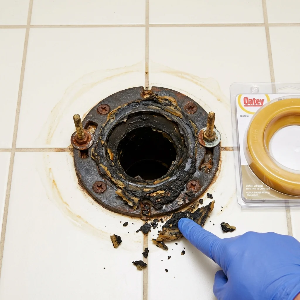 Failed wax ring showing water seepage at the base of a toilet in a Mohave Valley, AZ home