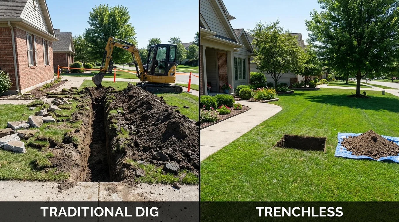 Trenchless sewer repair with minimal yard damage versus traditional excavation in Mohave Valley, AZ